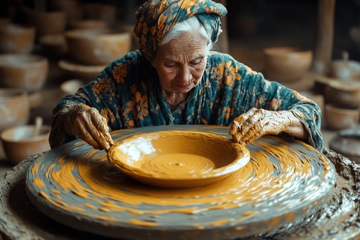 Pottery wheel art handcrafting clay bowl photo