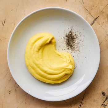 A vibrant plate of creamy mashed potatoes with a hint of black pepper. photo