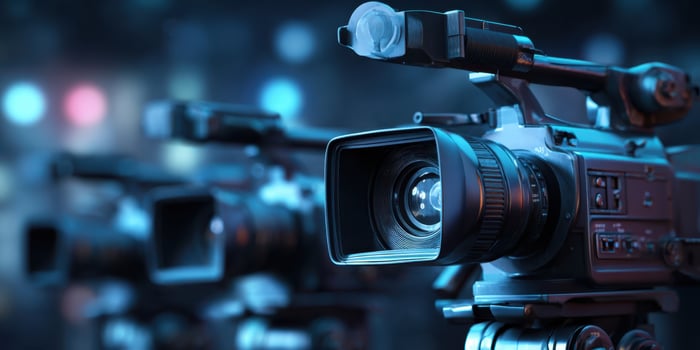 The professional camera captured in a modern cinematic setting. photo