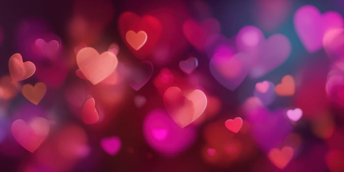 The dreamy bokeh background filled with colorful hearts creating a romantic atmosphere. photo
