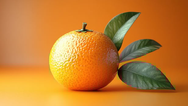 Vibrant orange with green leaves fresh citrus fruit still life photo