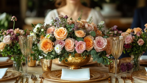 Elegant floral table arrangement for celebration event photo