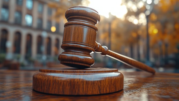 Gavel and sound block symbolizing law and judicial authority photo