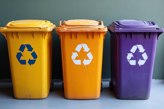 Colorful recycling bins for waste sorting and environmental conservation photo