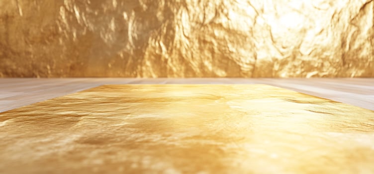 Gold foil surface on wood, textured background. Product display photo