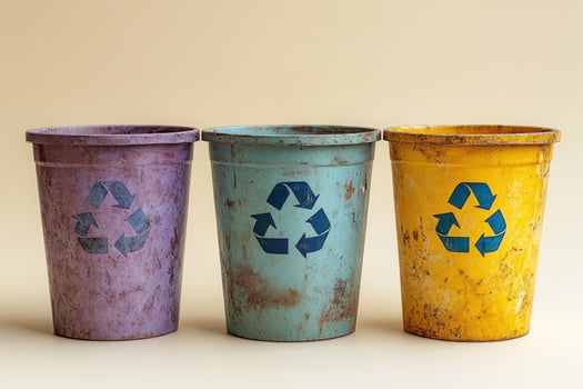 Recycling bins for waste sorting and environmental conservation. photo