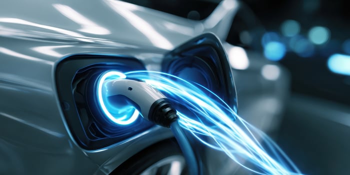 The electric vehicle charging with vibrant energy and modern design elements. photo