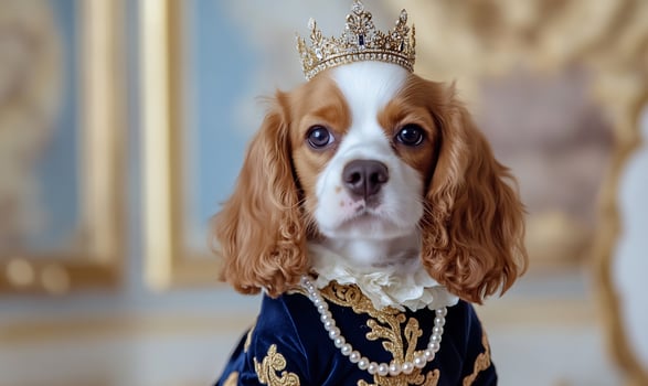 Cavalier King Charles Spaniel puppy regal attire palace photo