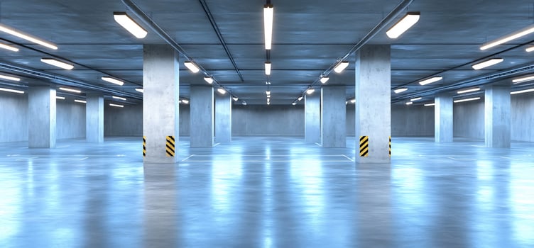 Empty modern parking garage interior photo