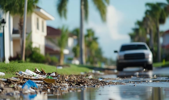 Flood debris street cleanup suburban photo