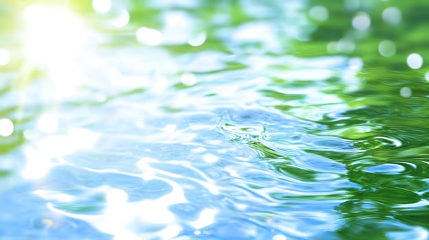 Calm water, sunlight, green reflection, nature background, spa photo