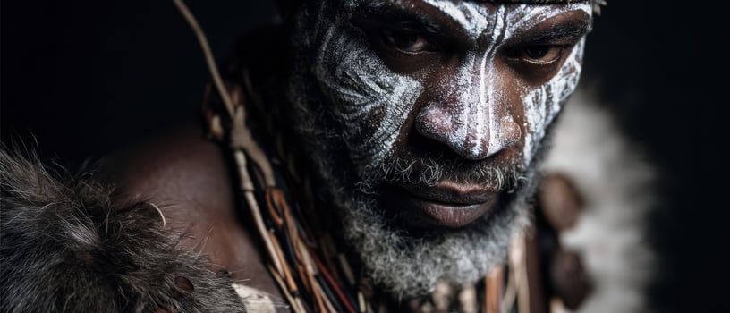 The striking portrait of a warrior showcasing cultural heritage and artistry. photo