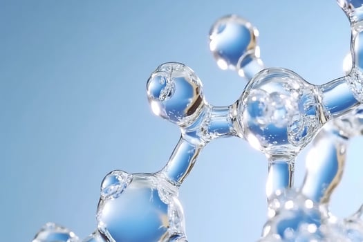 Molecular structure, science, research, blue background, medical photo