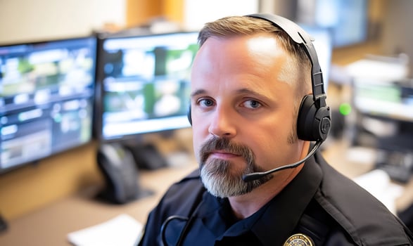 Dispatcher at work, monitoring screens photo