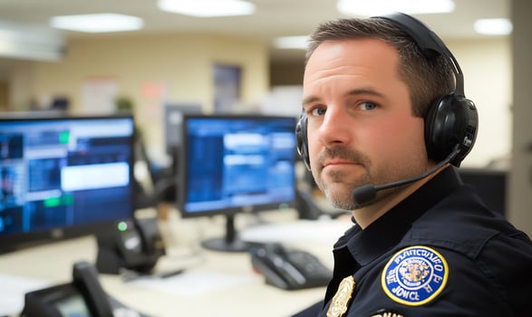 Police dispatcher working in office photo