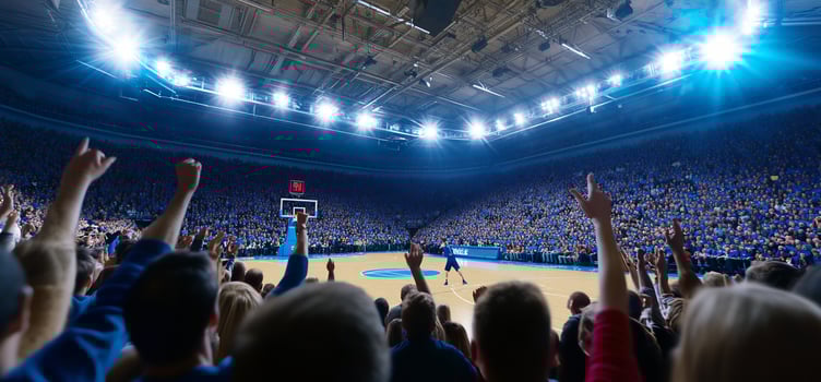 Excited fans at basketball game photo