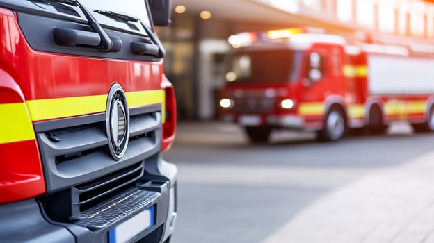 Firetruck parked at station, ready for emergency response photo