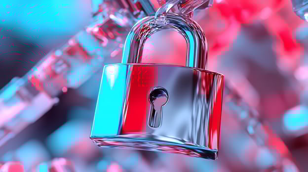 Secure padlock, chain link, abstract background, data security concept photo