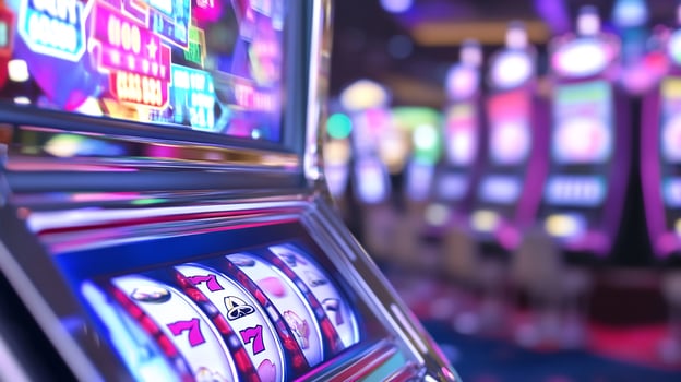 Casino Slot Machine, Reels Spinning, Lights, Gambling photo