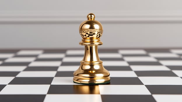 Golden chess piece on board. Strategy game photo