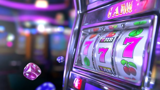 Lucky sevens slot machine win, casino background photo