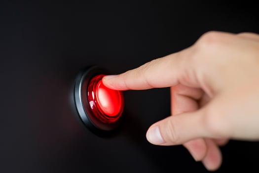 Finger pressing red button dark background decision concept photo