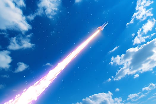 Rocket launch, blue sky, clouds, space exploration, science photo