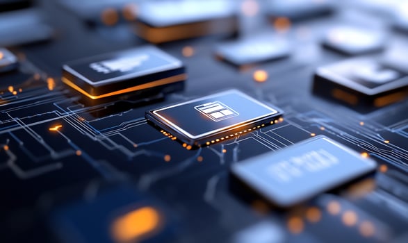 Secure digital payment chip on circuit board photo