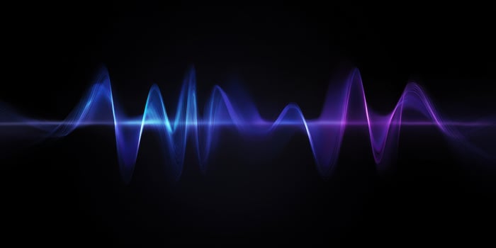 The vibrant sound wave visualization in elegant colors and smooth forms. photo