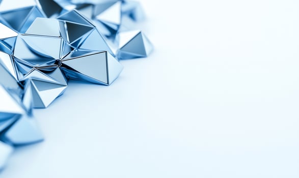 Abstract metallic geometric shapes, light blue background, copy space, design photo