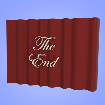 3D Red stage curtain the end. theater or cinema luxury perspective view photo