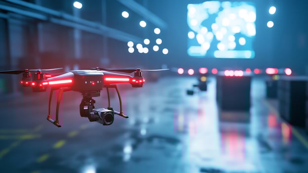 Drone warehouse security surveillance night photo