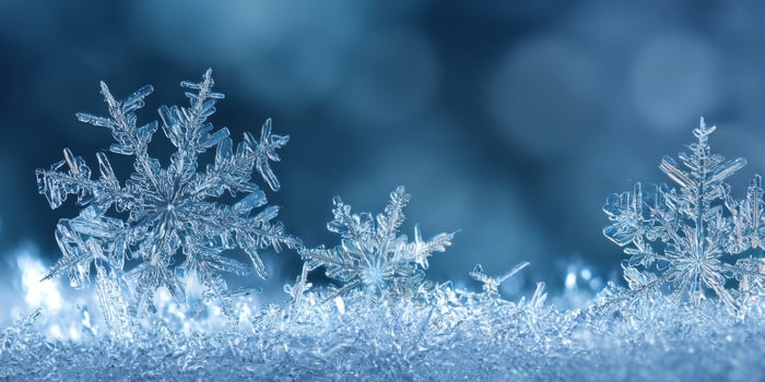 The delicate beauty of snowflakes glistening against a soft blue background. photo