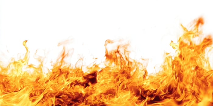 The dynamic flames dancing against a bright white background. photo