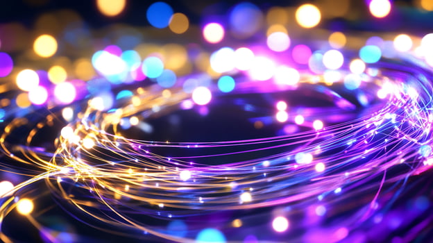 Swirling light fibers, bokeh background, abstract design, website banner photo