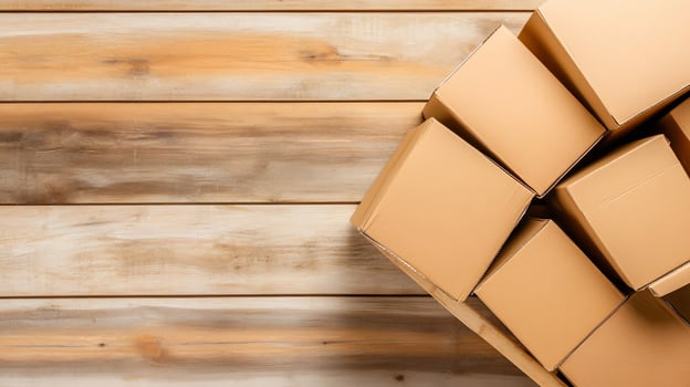 Cardboard boxes on wood shipping, delivery, storage photo