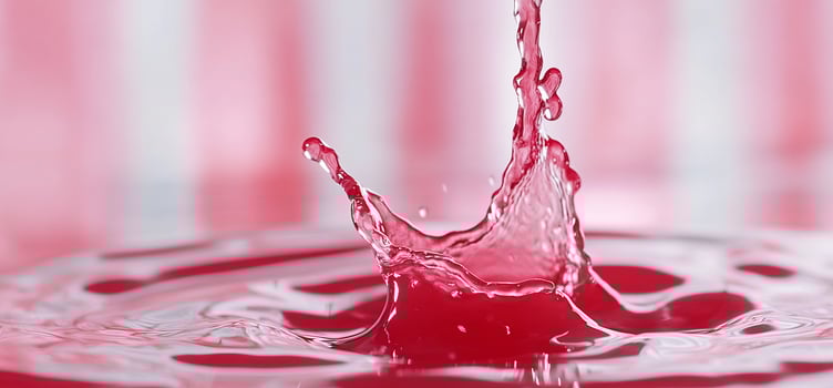 Pink liquid splash, closeup, blurry background photo