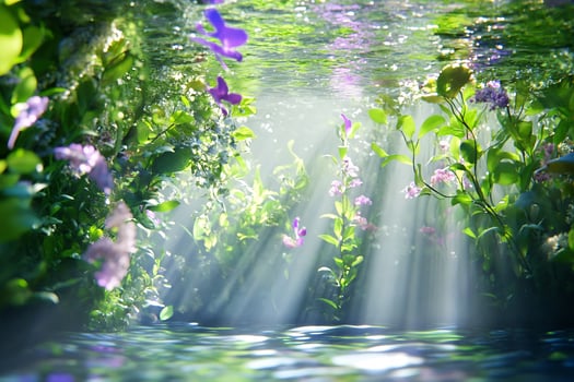 Underwater sunlit flowers, tranquil scene, nature background, serenity photo