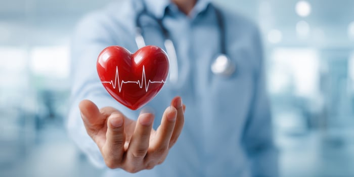 The heart symbolizing care and commitment in modern healthcare settings. photo