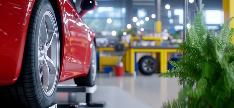 Red car service, garage, workshop, plant photo