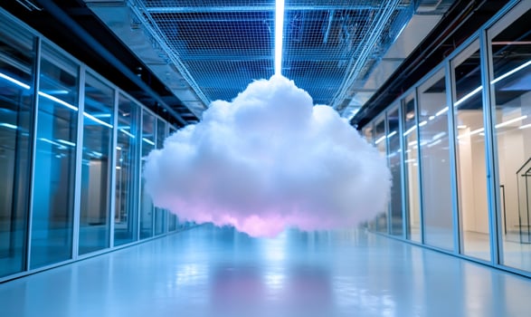Cloud installation in modern office hallway photo