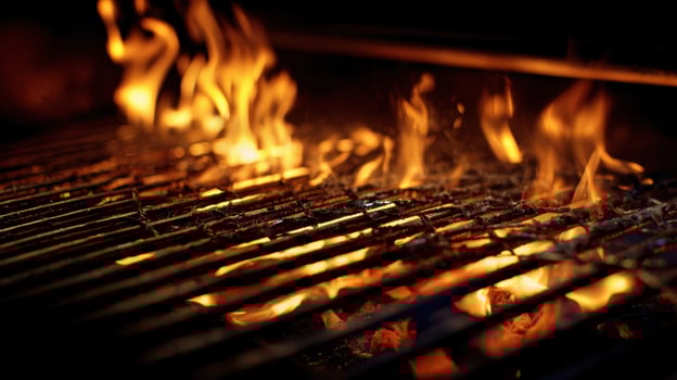 The flames dancing over the grill create a mouthwatering barbecue experience. photo