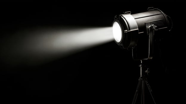 The spotlight casting dramatic light in a darkened studio setting. photo