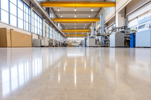 Factory floor, machinery, industrial production, spacious interior, clean workspace photo