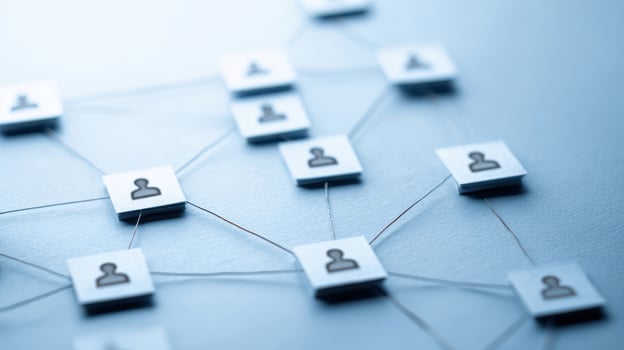 The network of digital connections represented by user profile icons and links. photo