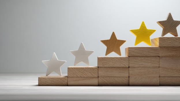 The wooden stars represent success and achievement in a creative design concept. photo