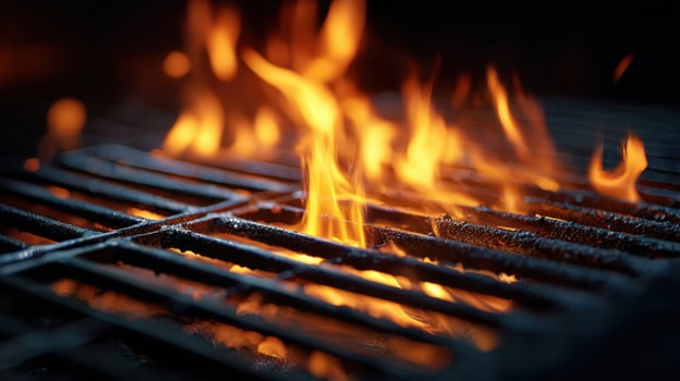 The mesmerizing flames dancing on a grill in an outdoor kitchen setting photo