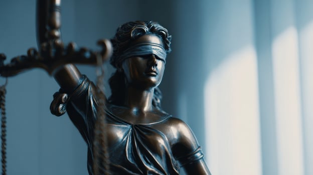 The Blindfolded Lady Justice Statue Symbolizing Fairness and Equality in Law photo