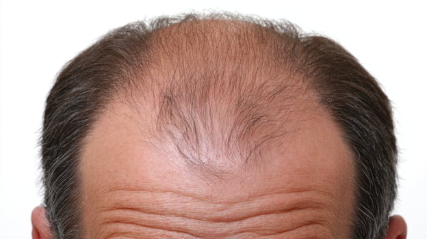 A man with thin hair on his head photo