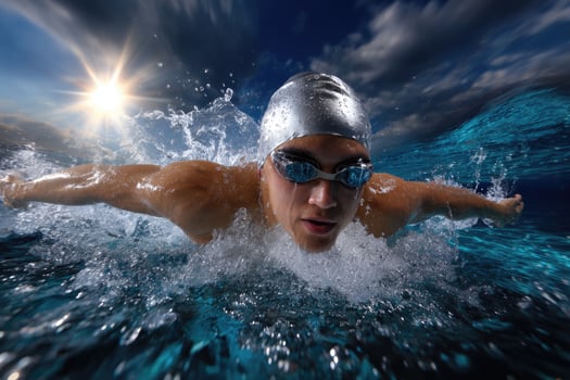 Swimmer in action with splashes photo